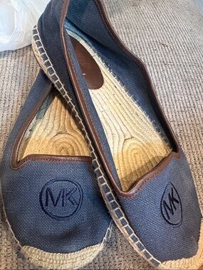 Michael Kors Navy and Brown Canvas Espadrille Slip-Ons